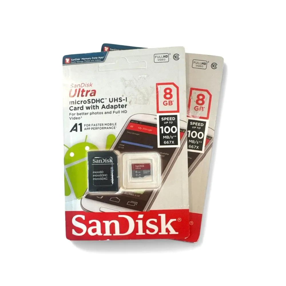 SanDisk Ultra 8GB MicroSDHC Memory Card w SD Adapter 100MB -  Pack of 2 - NEW
